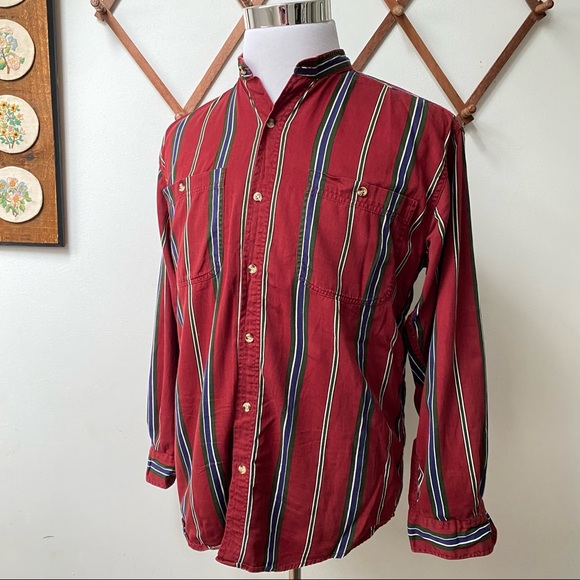 🍄 5/$30 Vintage Striped Mandarin Shirt - Picture 9 of 13